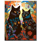 Painting by Numbers Black Cats Flowers